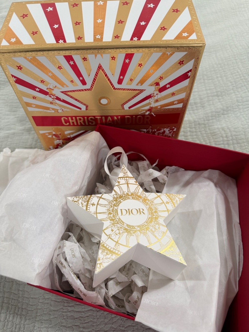 Dior Gold and Red Star Ornament with White Ribbon - Picture 4 of 6